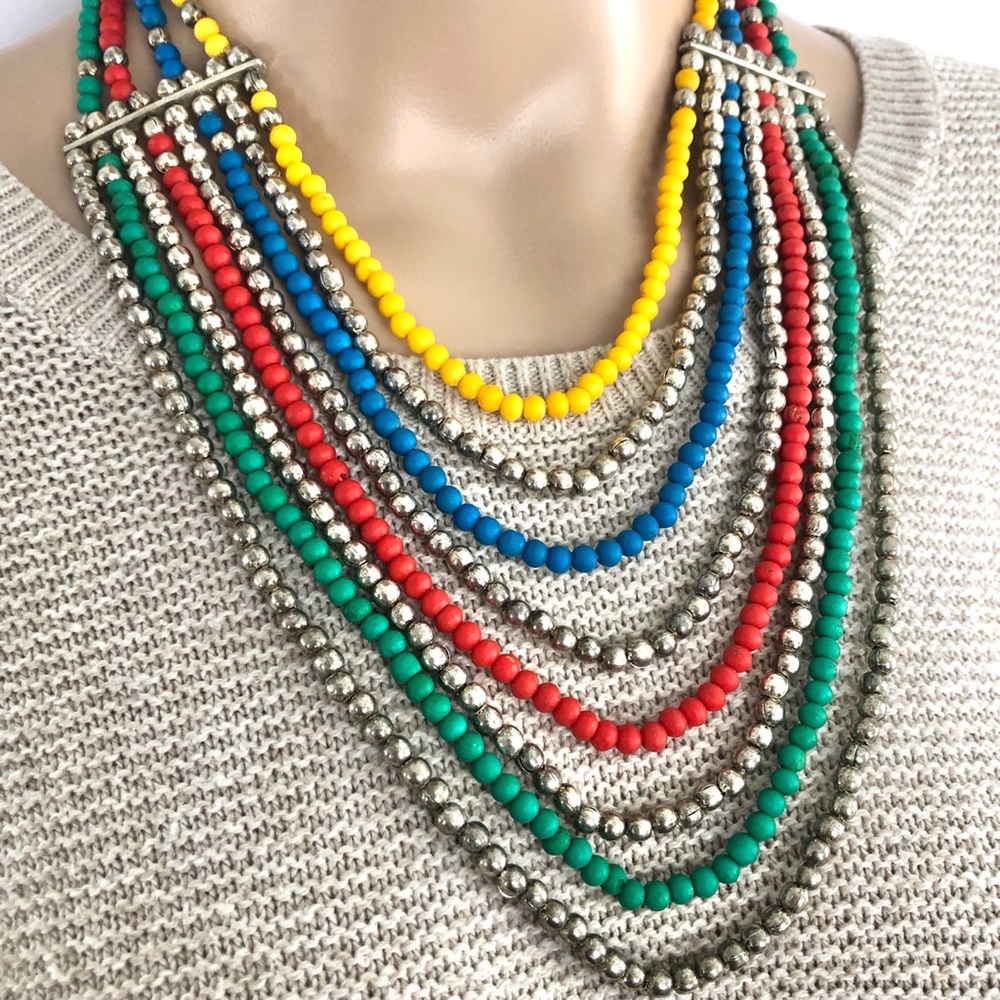 Vintage Multi-Strand Beaded Statement Necklace - image 2